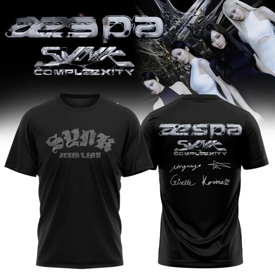 Aespa SYNK COMPLEXITY World Tour T-Shirt Front Back Signature Print Kpop Fans Women's Men's and Kids Short Sleeve Graphic Tee