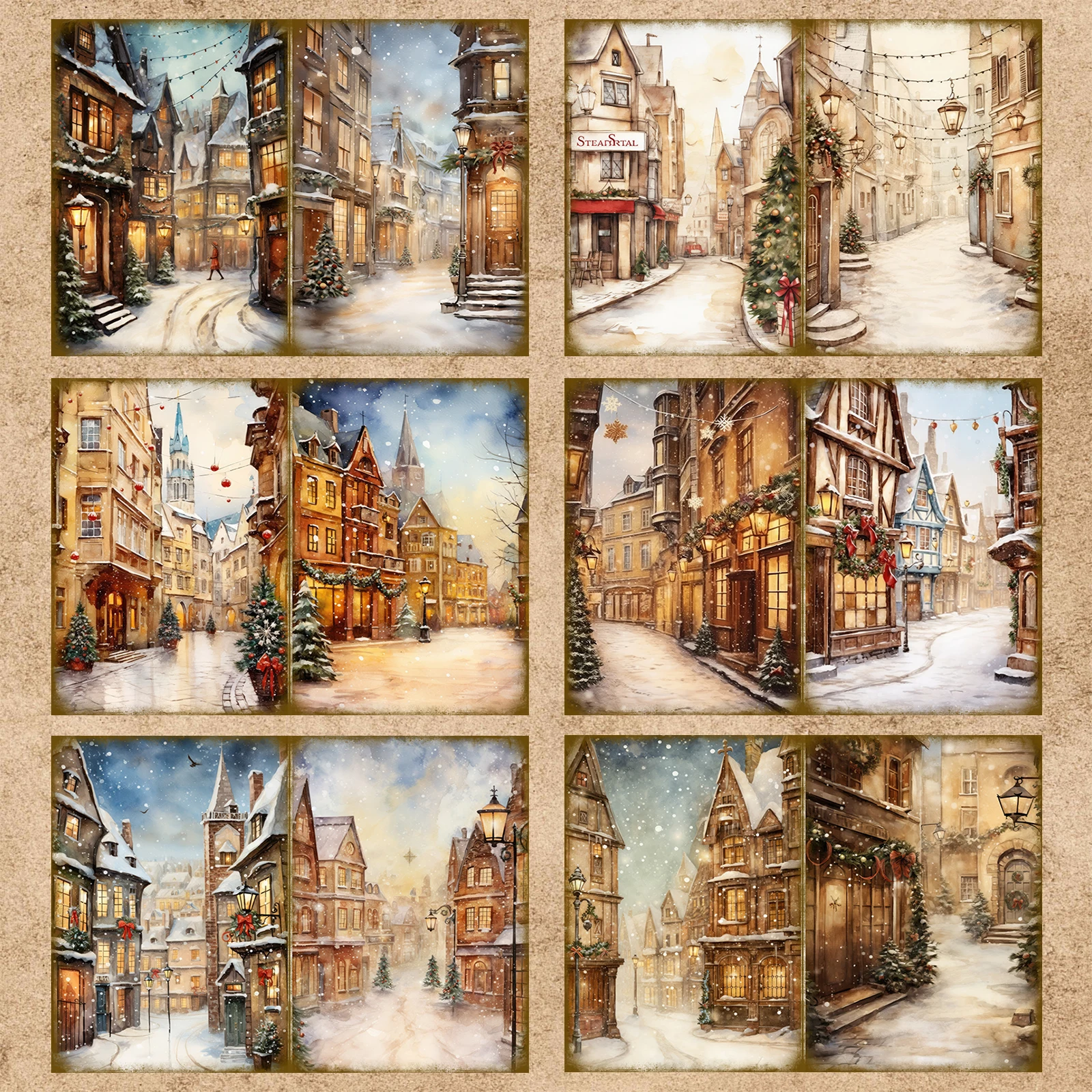 10 Sheets A5 Size Christmas Snow Street View House Street View Background Vintage Grunge Journal Planning Scrapbooking