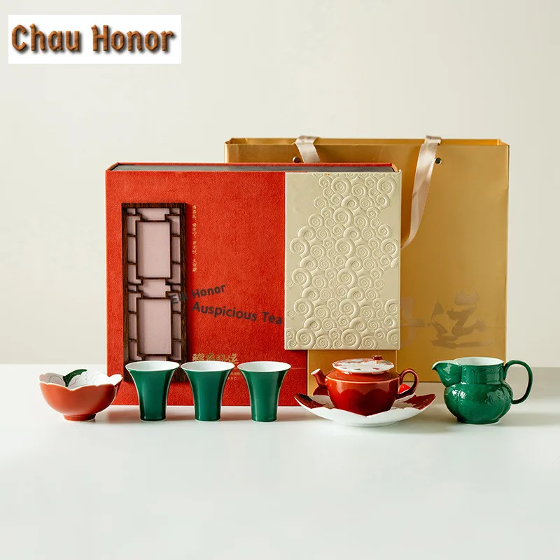 Hand-painted Butterfly Peony Red Tea Set Complete Set Tea Ceremony Set Tea Making Teapot And Tea Cup Set Teaset Decoration Gifts