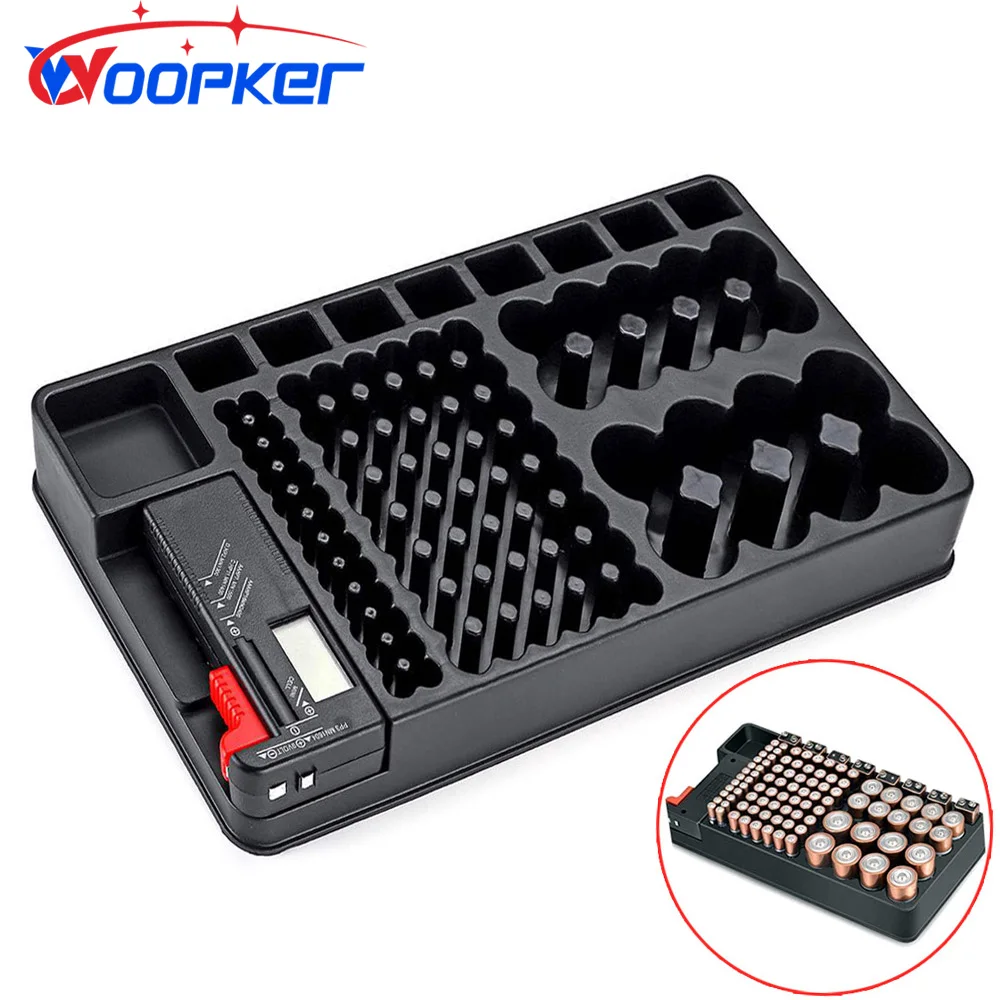 Battery Storage Box Organizer Holder with Tester - Battery Pack Case  Including Batteries Checker for AAA AA C D 9V