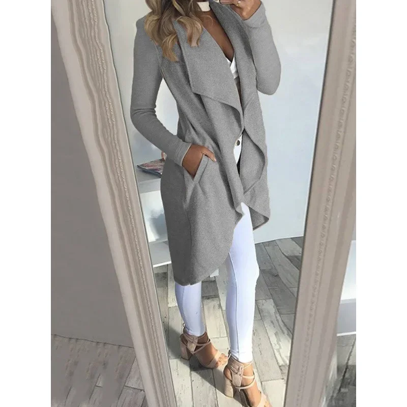 Women's Spring Fashion Solid Color Lapel Slim Long Trench Coat 2024 Women's Casual Open Front Long Sleeve Spring Trench Coat