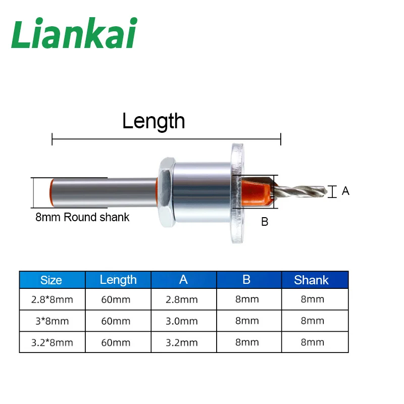 8mm batang dapat diatur Countersink pertukangan Router Core Limiter paduan mata bor kayu pengeboran pemotong penggilingan sekrup 2.8mm 3mm