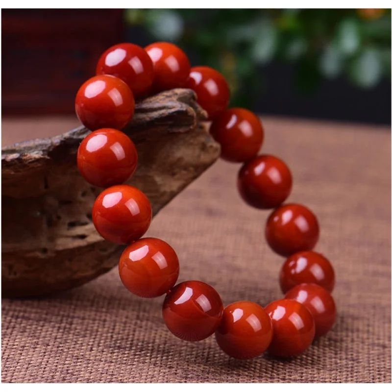 Sichuan Baoshan South Red Agate 108 round Beads Men's and Women's Bracelet