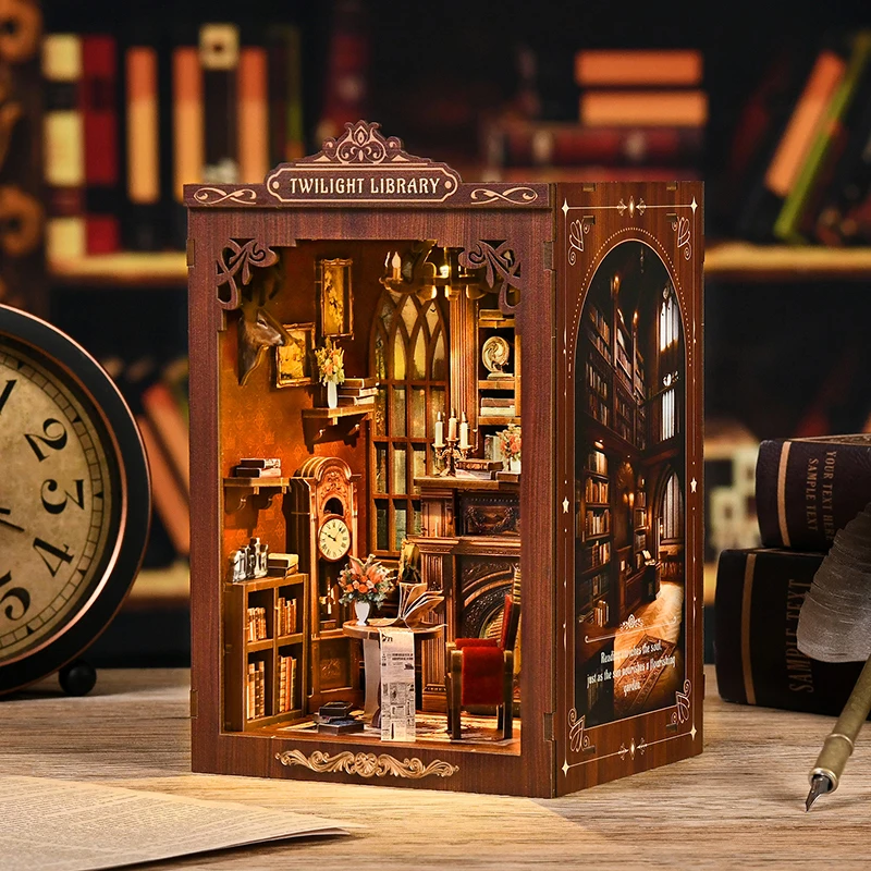 

DIY Book Nook Kit Miniature Wooden Dollhouse with Light Bookshelf Insert Decoration Model for Bookshop Memories Christmas Gifts