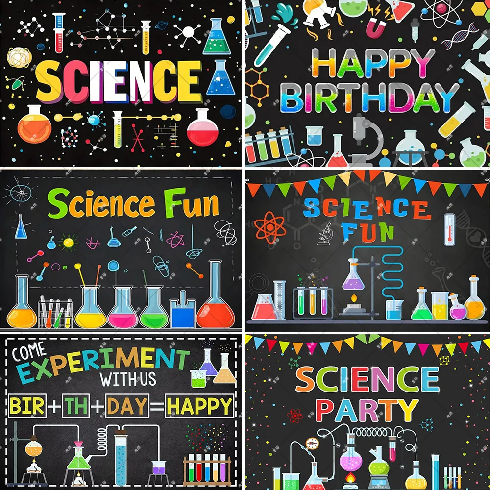 

Cartoon Laboratory Chemical Science Fun Mad Scientist Invitation Boys Birthday Baby Shower Kids Portrait Photography Background