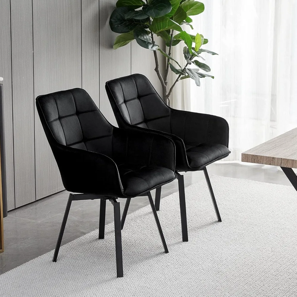 طقم كراسي طعام دوارة حديثة مكون من 4 قطع، كراسي منجدة مخملية بأرجل معدنية، كراسي قابلة للدوران لضيوف المطبخ R