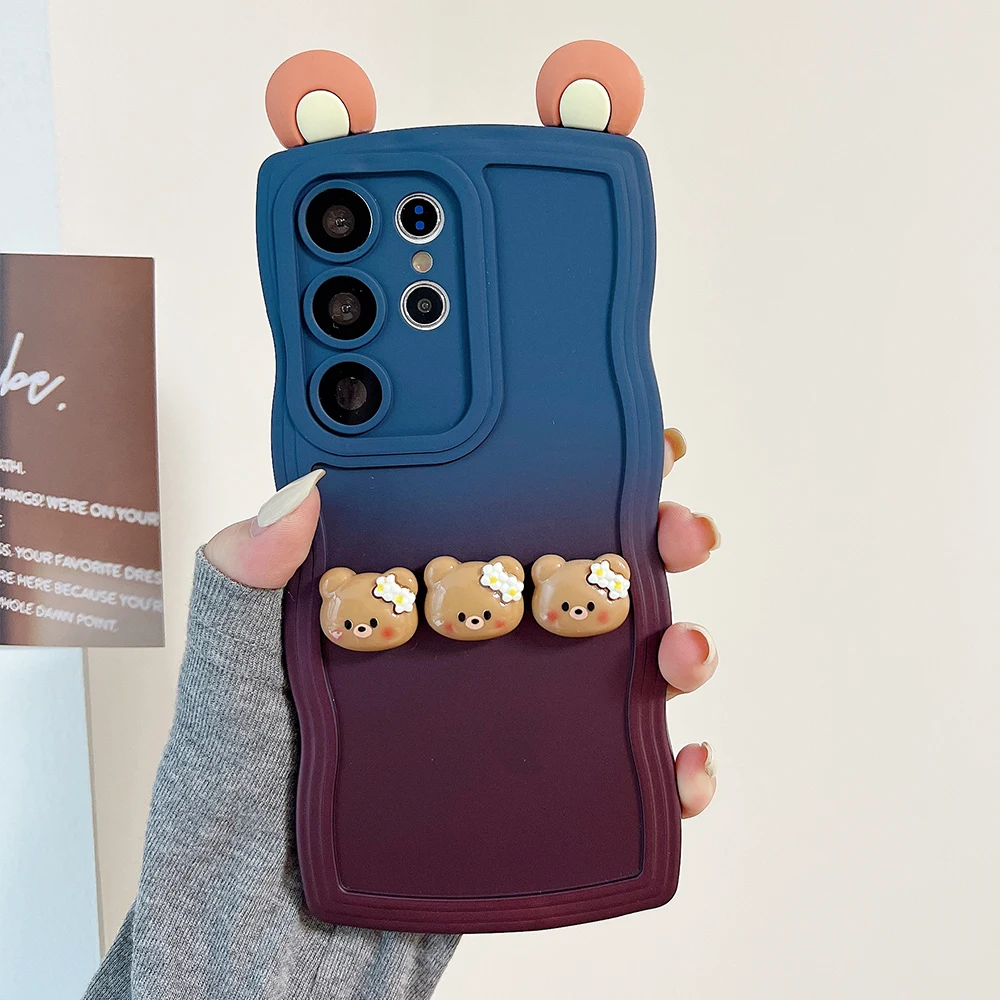 Gradient little bear pattern silicon phone case for Samsung Galaxy S24 S23 S22 S21 S20 Plus Ultra fine hole shockproof soft case