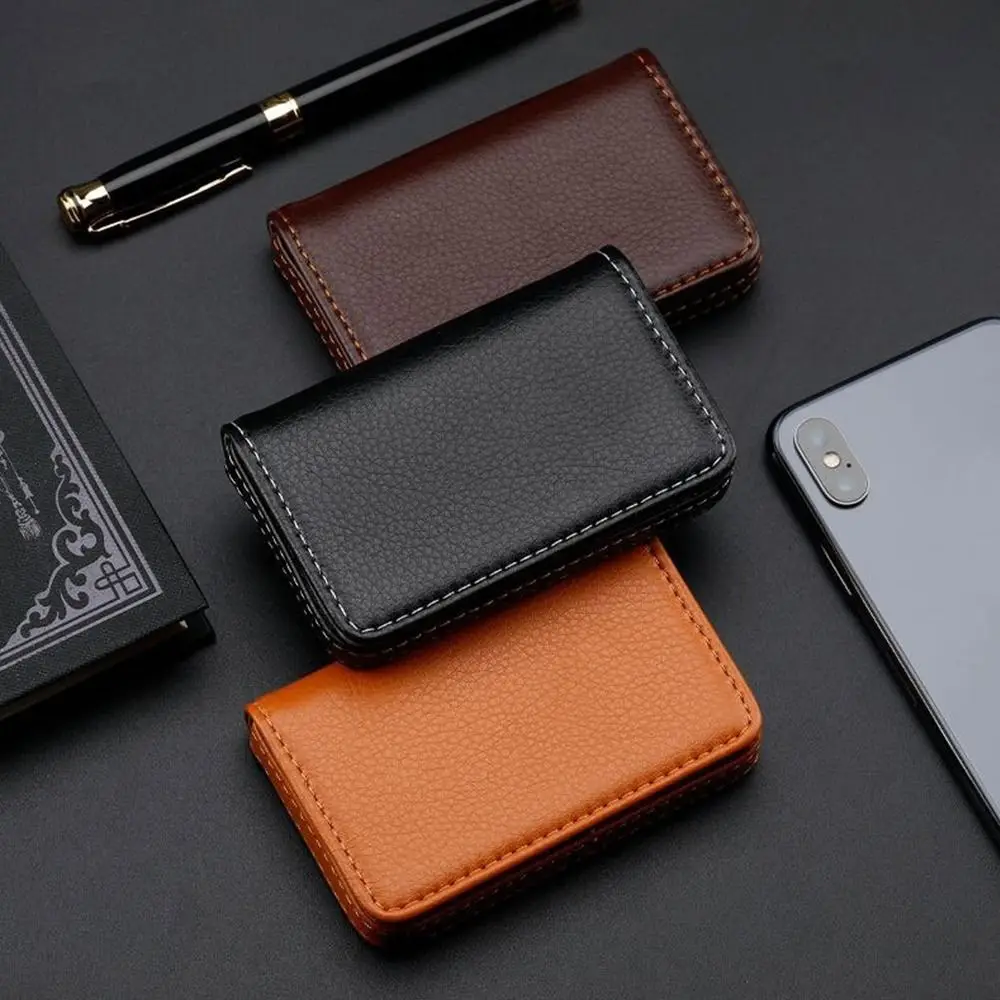 Top Business Card Holder Luxury PU Leather Card Case Manager Magnetic Buckle Name Card Pocket Office