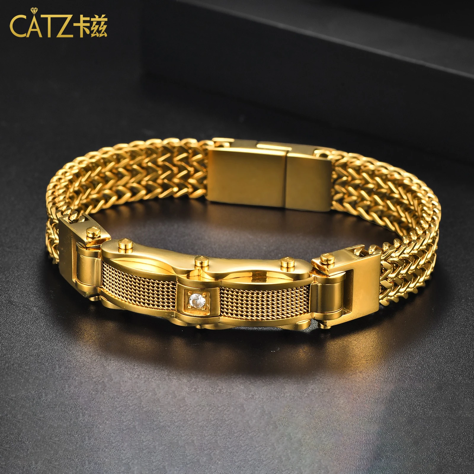

Luxury Bracelet for Men Gold Color 12MM Wide Stainless Steel Square Franco Link Chain Men's Wrist Bracelets With Magnet Clasp