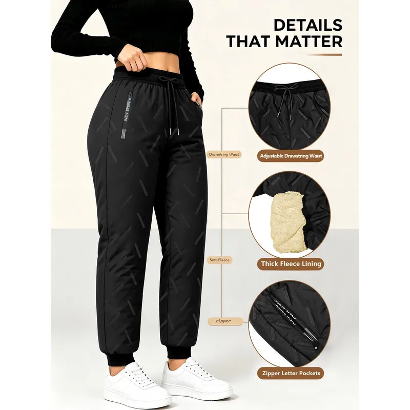 Women's Winter Warm Lamb Wool Thick Casual Warm Pants With Elastic Waistband Zipper Pocket Women's Outdoor Jogging Pants