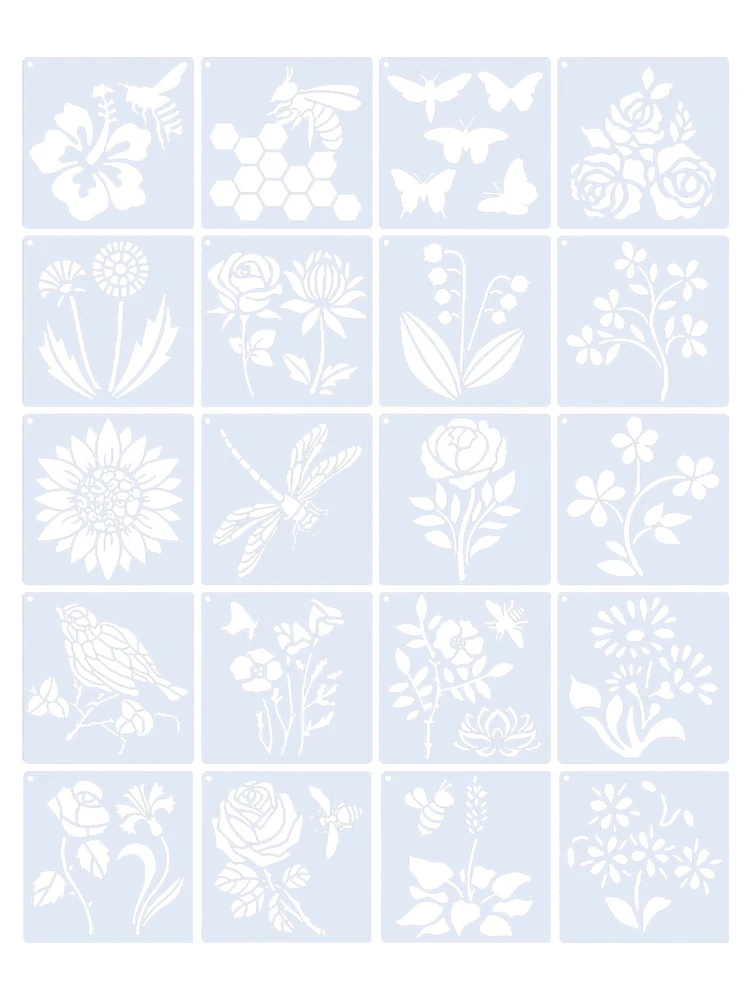 20แผ่นลายฉลุผ้าใบดอกไม้ผึ้งการตกแต่งบ้านพับได้ใบผีเสื้อสำหรับวาดภาพนกบนแผ่นไม้ฟิลด์ต้นไม้ไดอารี่