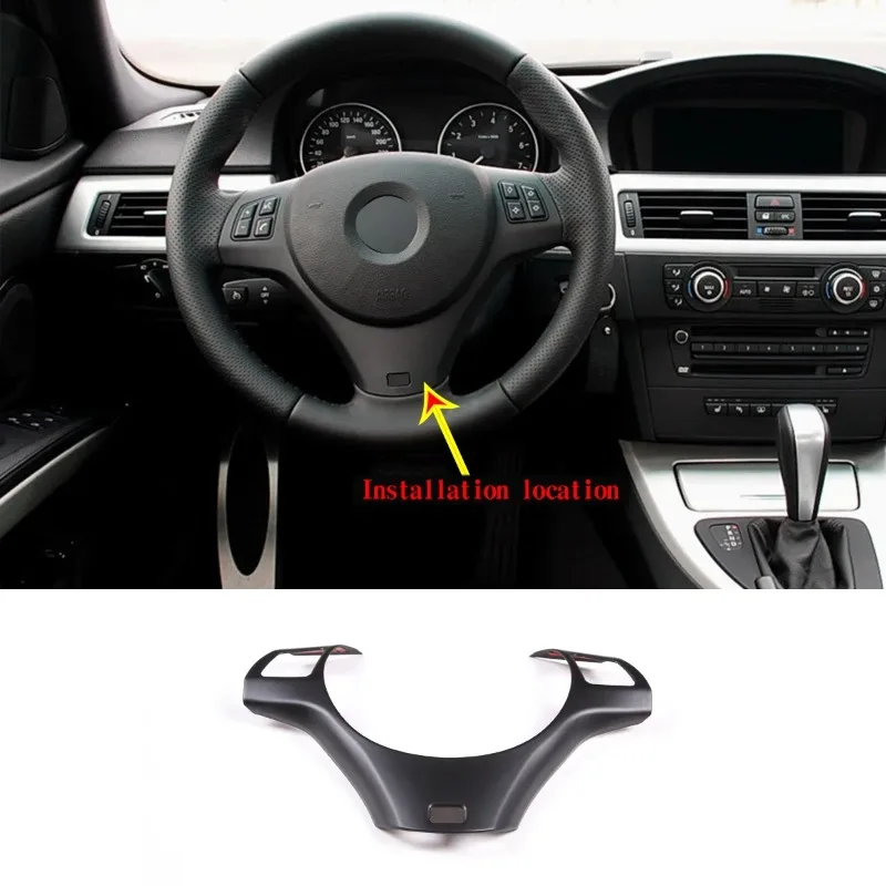 Image of Für BMW 3er Serie E90 E92 2005-2012 ABS Matt Schwarz Auto Lenkradrahmen Abdeckung Zierleiste Aufkleber Zubehör