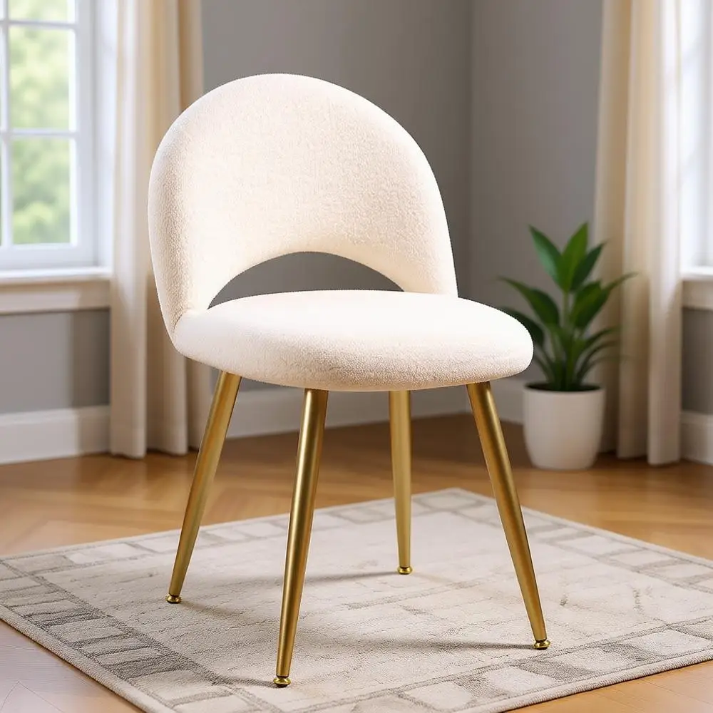 

Adjustable Backrest Sherpa Fabric Multifunction Makeup Chair for Home Office, Kitchen, Dining, and Living Room (White)