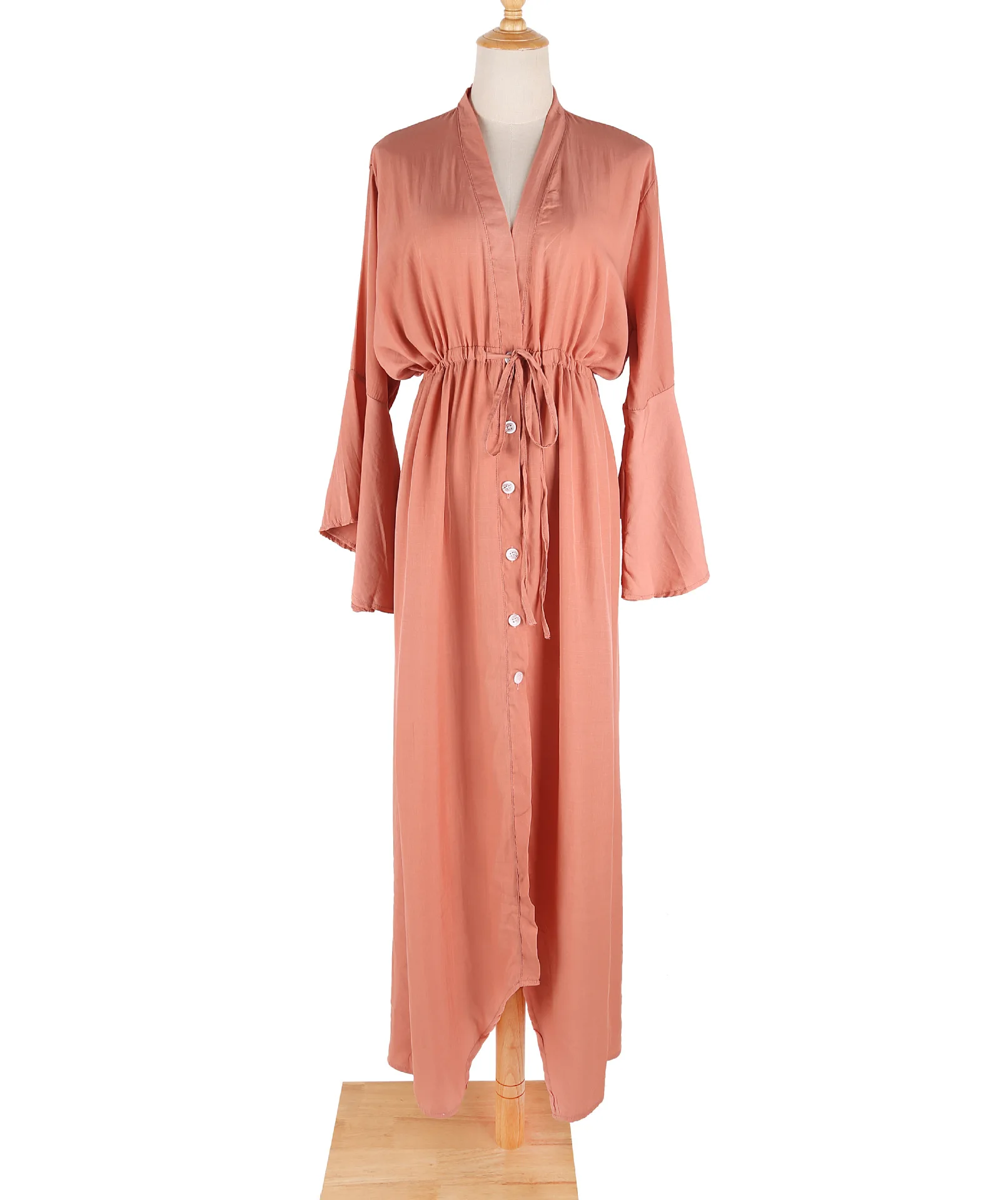 สีขาวสีแดง V คอผู้หญิงหลวม Long Beach Cover Up เซ็กซี่ Beach Maxi ชุดเสื้อ Pareo Robe ชุดว่ายน้ําบิกินี่ Beachwear