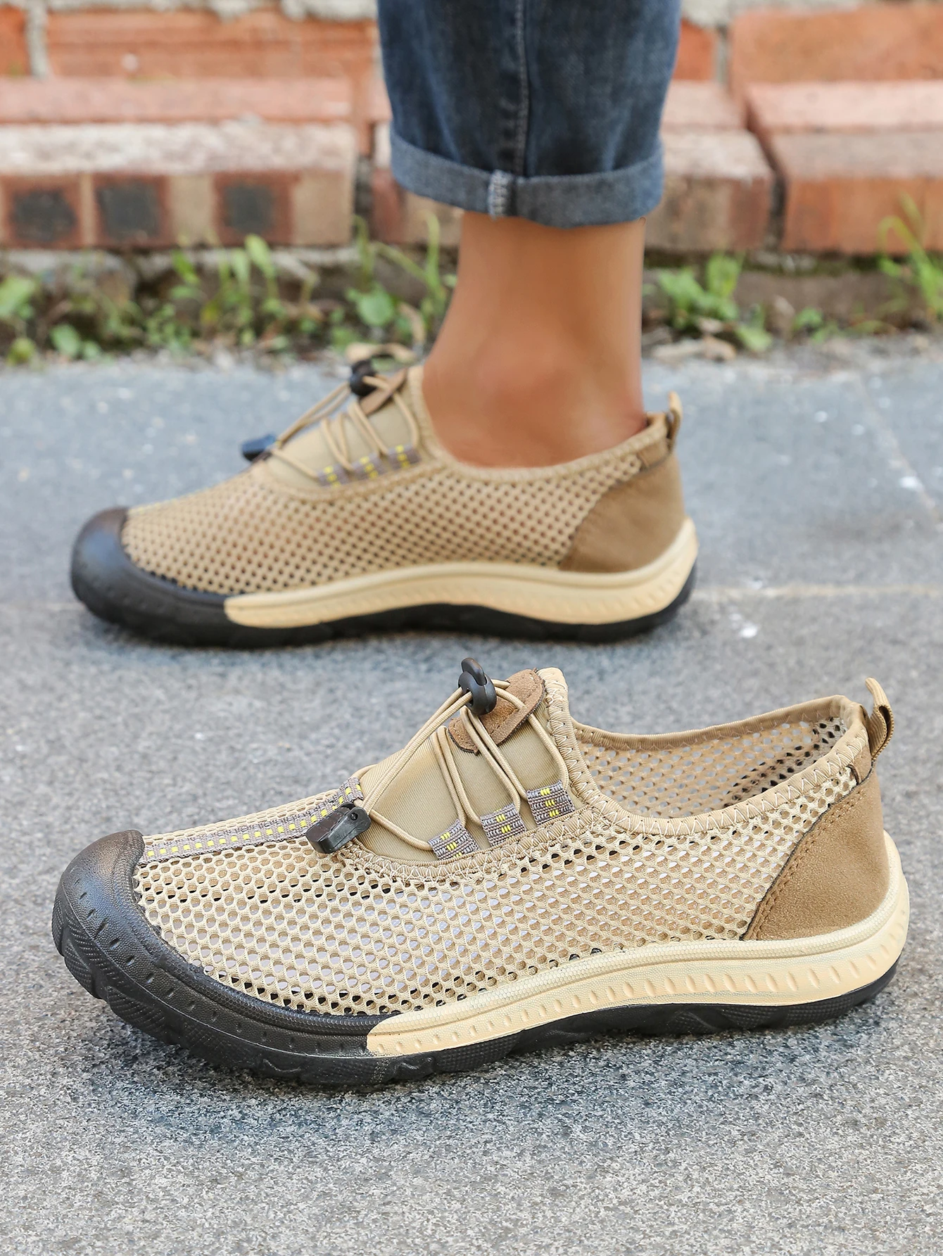 Herren-Schnellverschluss-Wanderschuhe mit Hohlnetz-Design, Gestreiften Ziernähten und Verstärkter Gummikappe für Outdoor und Freizeit – Detail 10