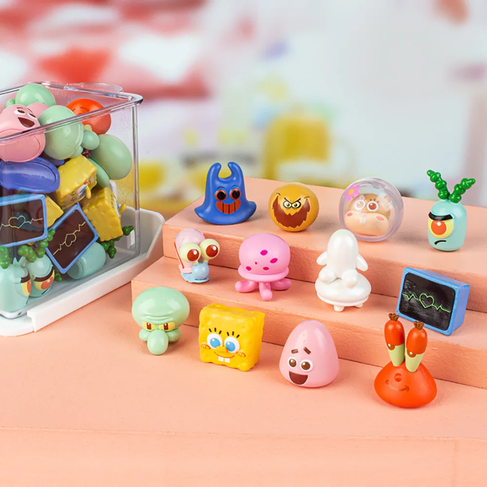 Nuovo autentico SpongeBob SquarePants Series Mini Blind Box Cartoon Q-versione Personaggi Modello Giocattoli Ornamento decorativo Ventole Regali