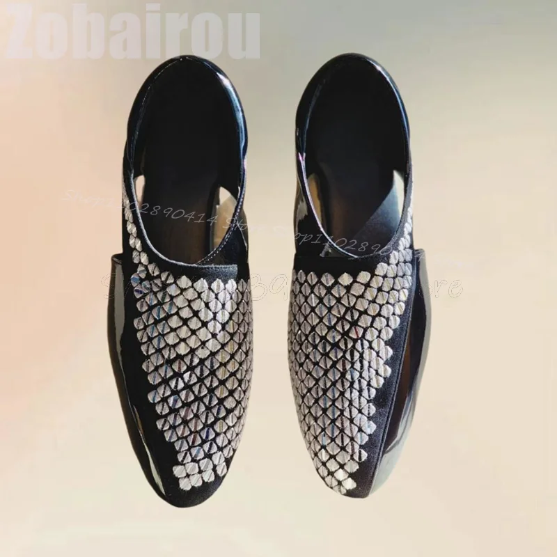 

Silver Sequins Black Hollow Design Men Sandals Slip On Fashion Slip On Men Shoes Luxury Handmade Party Office Men Casual Shoes
