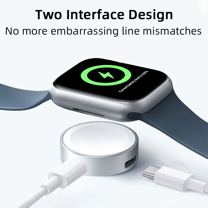 3W Magnetic Wireless Charger Double Port Charging For iOS or For Type-C For Apple Watch Series S9 8 7 5 4 3 2 1 SE For iWatch