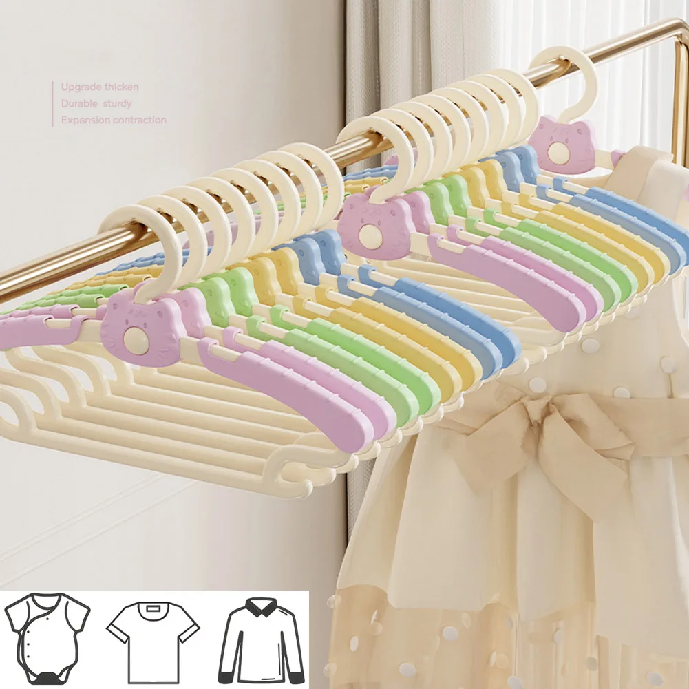 10Pcs Extendable Baby Nursery Closet Hanger Scalable Hooks Space Saving Kids Non-slip Clothes Hanger for Girl Boy Toddler Kids