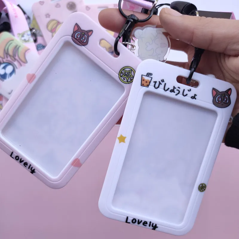 Funda con cordón para tarjeta de crédito, bolsa con dibujos animados de Anime para chicas, estudiantes, mujeres, viajes, autobús, tarjeta de visita, insignia