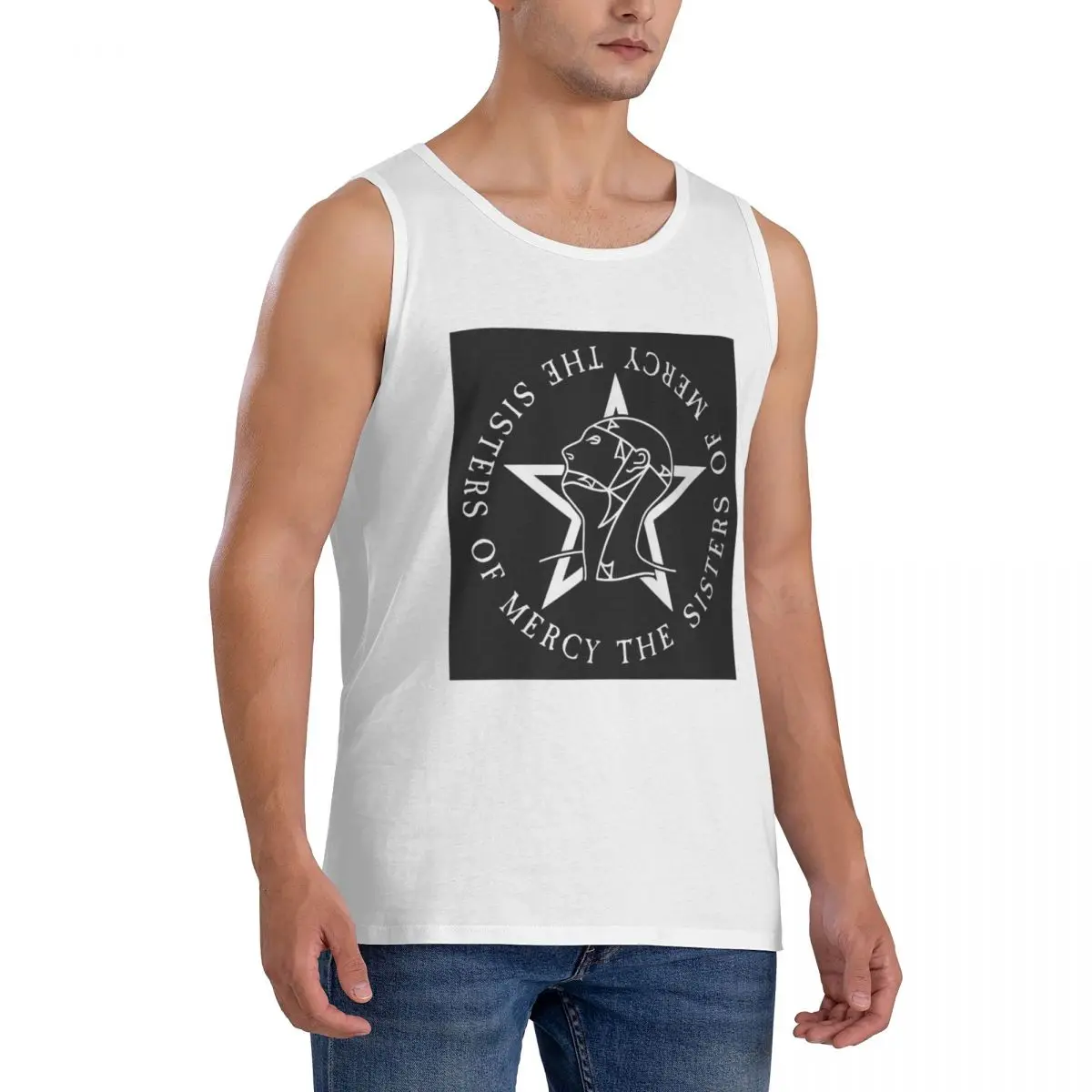 100% Cotton Round Text Logo Goth The Sisters Of Mercy Sleeveless T-Shirt Men Workout Sports Clothing Tops Men's Crew Neck Vest