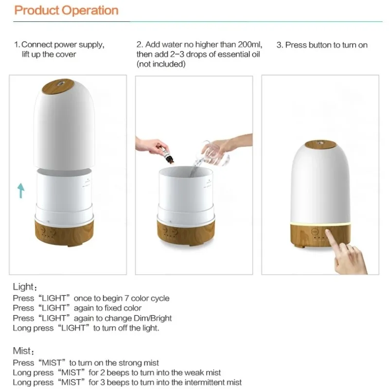 Air Humidifier Essential Oil Aromatherapy Diffuser Premium Ultrasonic Room Office Auto Power Off Waterless 7 LED Colorful Lights