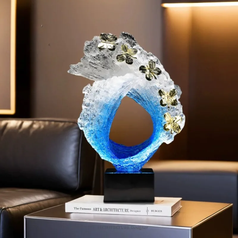 Creative Transparent Resin Wave Model Butterfly Sculpture Living Room Office Desktop Decoration Modern Luxury Home Decor Statue