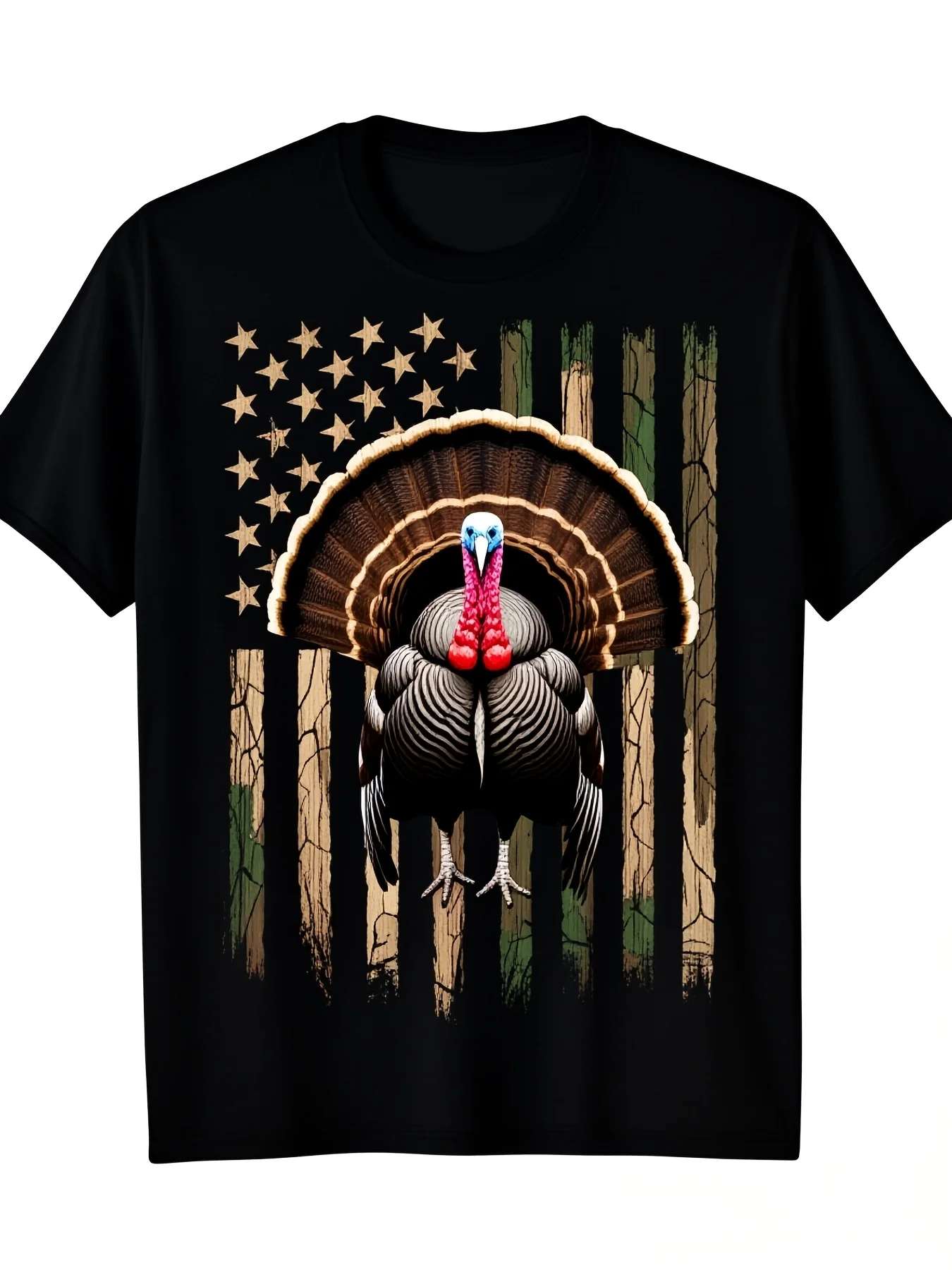 Men's Plus Size Patriotic Turkey Hunting Graphic Tee Features American Flag And Camo Pattern Short Sleeves Blend Casual Look Available in Sizes L PLUS SIZE2pure Cotton Breathable Sweat-wicking and Soft Suitable for Daily Commutes Lounging at Home