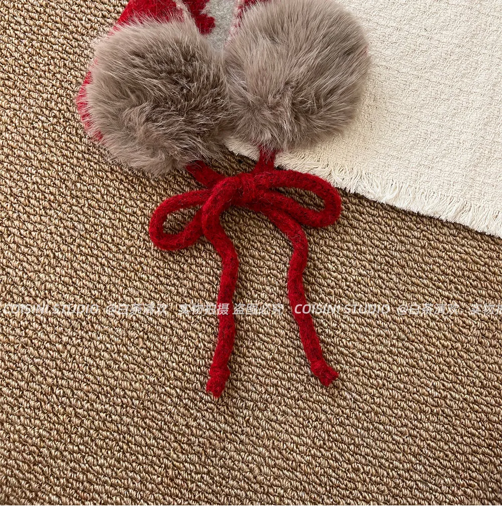 Heart Pattern Knitted Winter Earmuffs for Women Faux Fur Pom‑pom Ear Warmers Bow‑tie Design Soft Warm Cold‑proof Ear Muffs