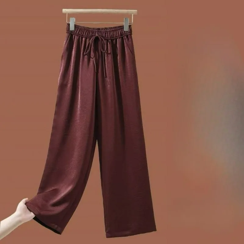 2026 Women Summer New High-waisted Straight-leg Pants Thin Middle-aged Casual Narrow Wide-leg Pants Fashionable and Comfortable