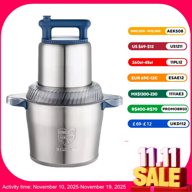 전문가용 6L 상업용 고기 분쇄기, 산업용 등급 스테인리스 스틸, 2단 속도 조절 가능 1200W 모터, 정육점/식당용