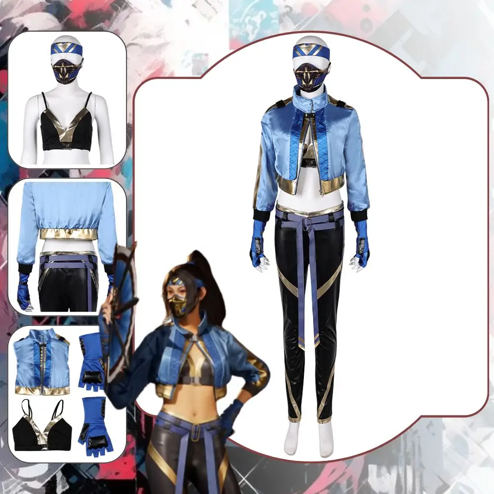 

Mortal Kombat Cosplay Fantasia Kitana Costume Disguise for Adult Women Coat Pants Masks Gloves Outfits Halloween Carnival Suit