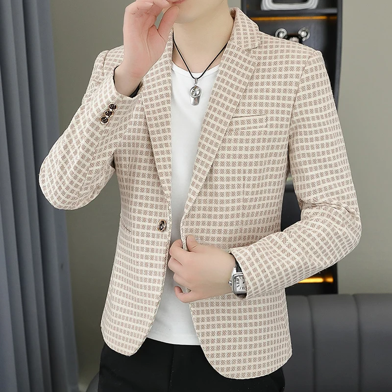 

2026 Blazer Outdoor Men's Checked Fashion Business Trend Wedding Slimming Gentleman Casual Korean Travel High Formal Wear Blazer