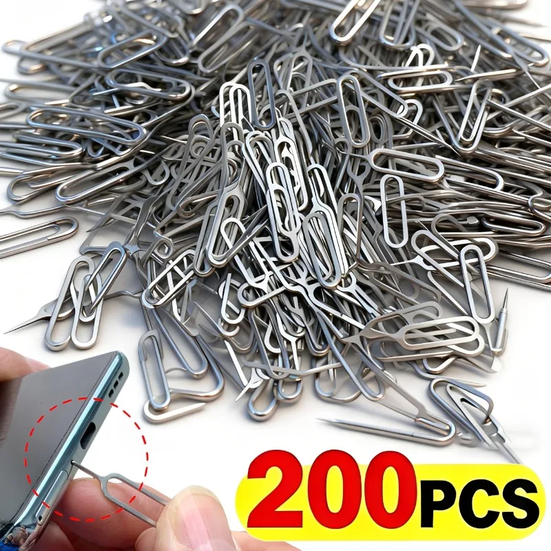 1-200Pcs SIM Card Removal Tool Stainless Steel Ejector Pin Key for IPhone Samsung Huawei Android Phone Tray Opening Anti Lost