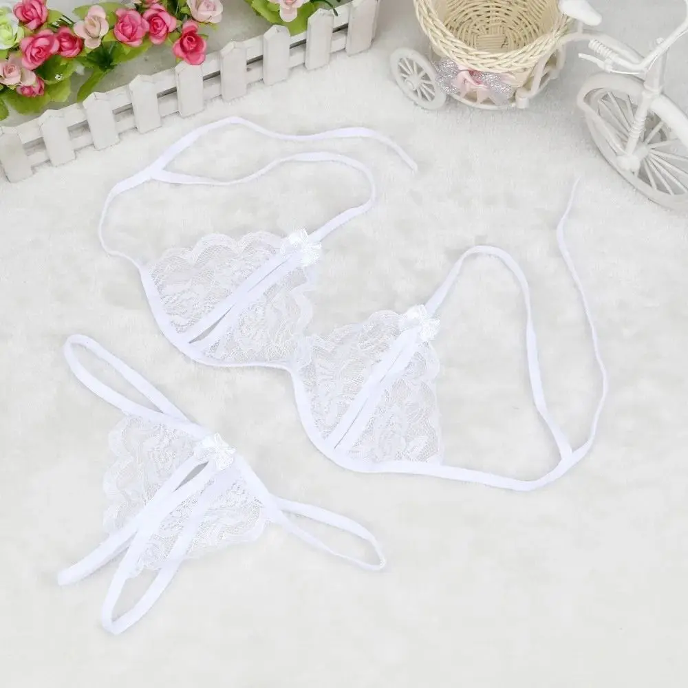 Women Sexy Lingerie Full Set Breathable Lace Ladies Open Crotch G-String And Ultra Thin Bralettes Soft Thin Strap Brassiere