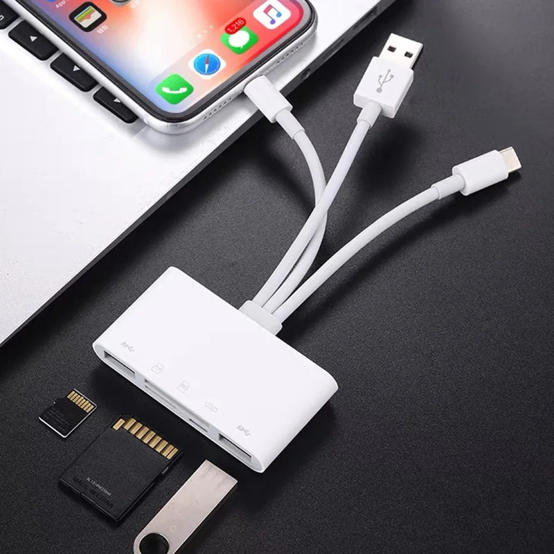 5-in-1 Memory Card Reader,USB OTG Adapter & SD Card Reader for i-Phone/i-Pad,USB C and USB A Devices with Micro SD & SD Card