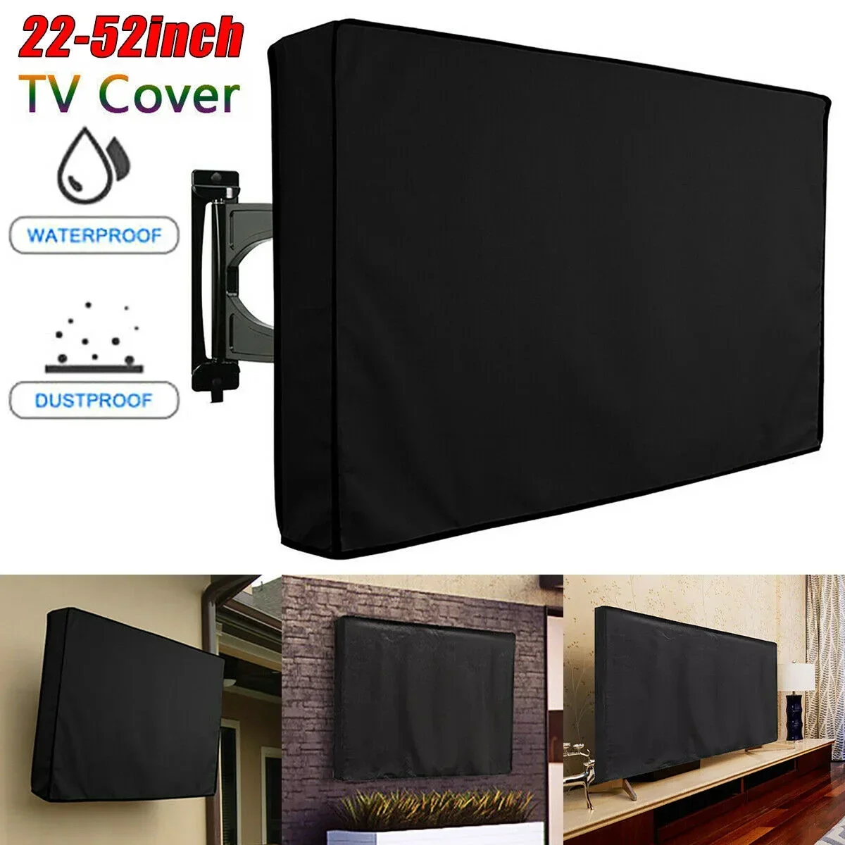 Outdoor TV Cover Waterproof Black Oxford Fabric Modern Simple 22