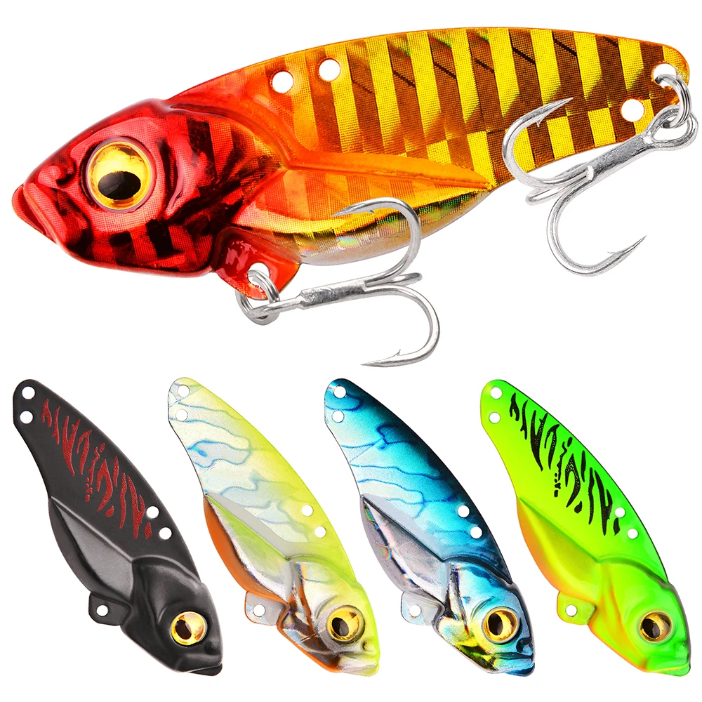 

5-piece metal VIB fishing lure - Heavy-duty bass, pike, trout, and sunfish - With double blood hooks - Fast-sinking hard bait, s