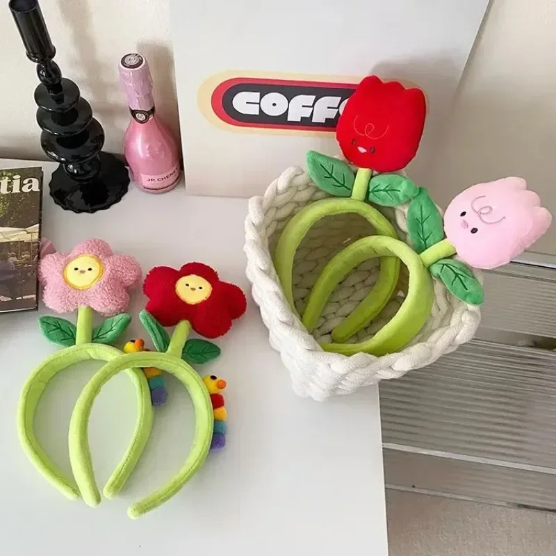 Niedliche Tulpen-Blumen-Haarspange, Cartoon-Raupe, Gesichtswasch-Stirnband für Erwachsene und Kinder, kreative lustige Fotografie-Haar-Accessoires