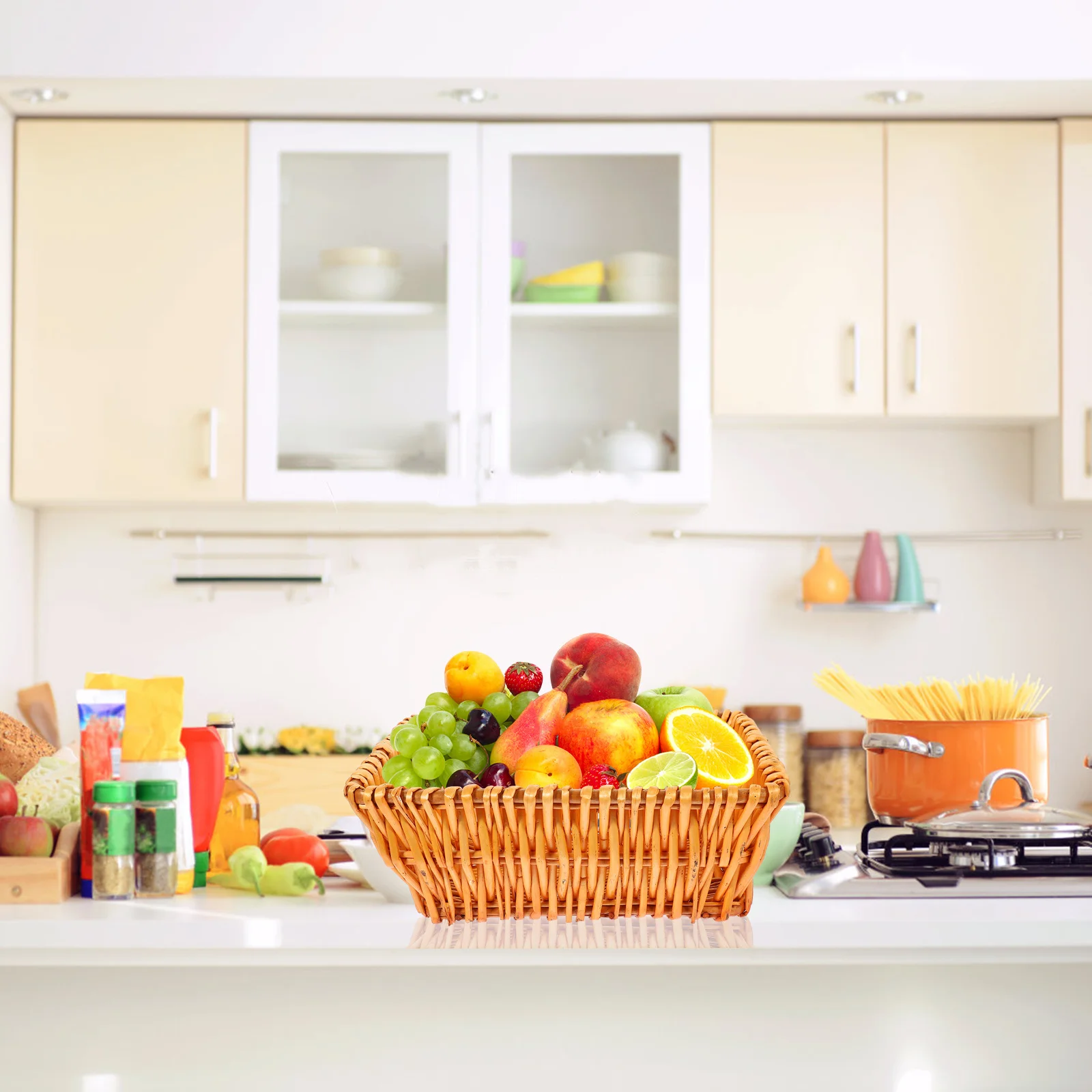 

Large Capacity Rattan Storage Box Woven Food Fruit Holder Sundries Organizer Kitchen Storage Basket Home Decorative Basket