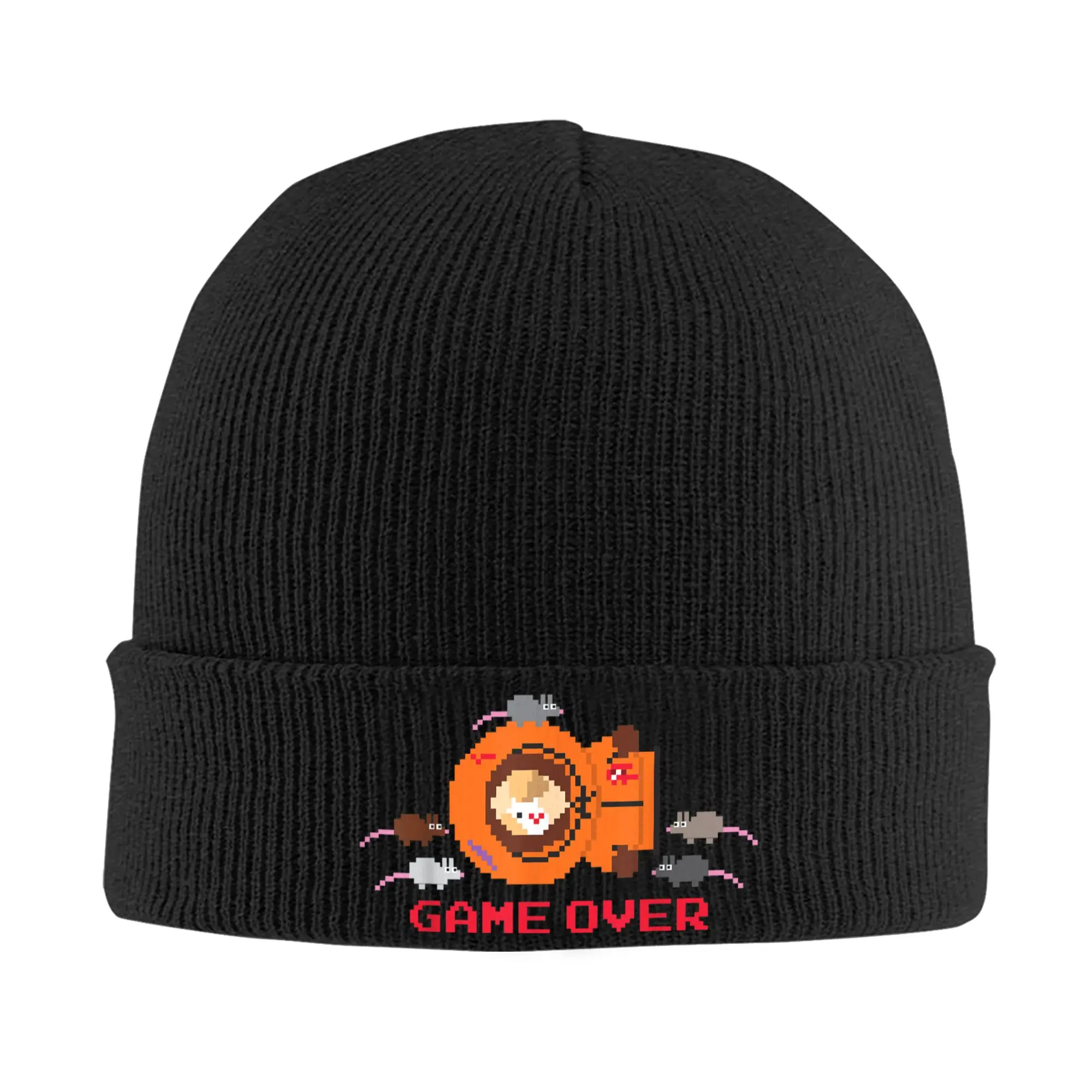 Souths Parks Cartoon Game Over Pixelated Kenny And Rats Knitted Hat Beanies Winter Hat Warm Acrylic  Hip Hop  Caps for Men Gifts