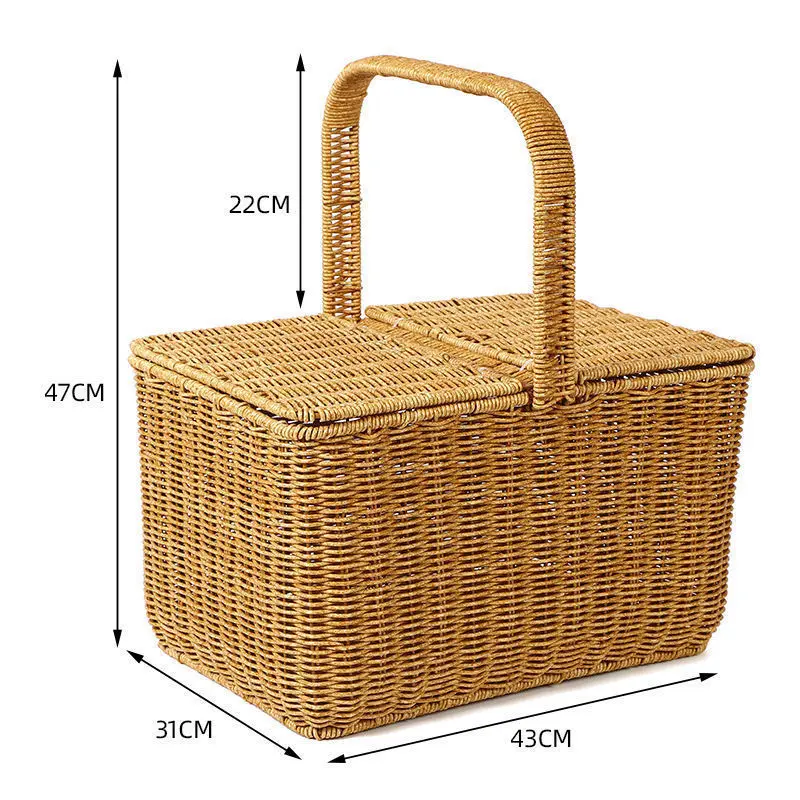 Cesta de Picnic portátil grande para compras de verduras y huevos de bambú similar a ratán, lubina tejida a mano para niños