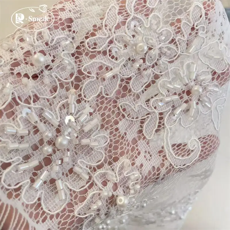 1,5 Meter/Stück. Hochwertiger weißer, genähter Perlen-Spitzenkopfschleier, Hochzeitskleid, dekorative Accessoires, handgefertigt, DIY.