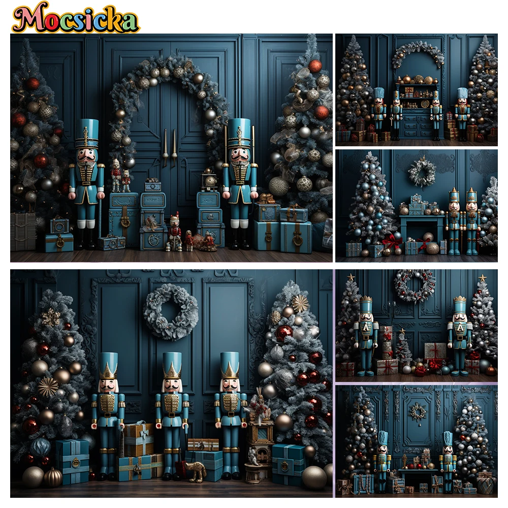 

Mocsicka Winter Christmas Photography Background Toy Soldiers Xmas Tree Holiday Party Adults Family Photo Backdrops Studio Props