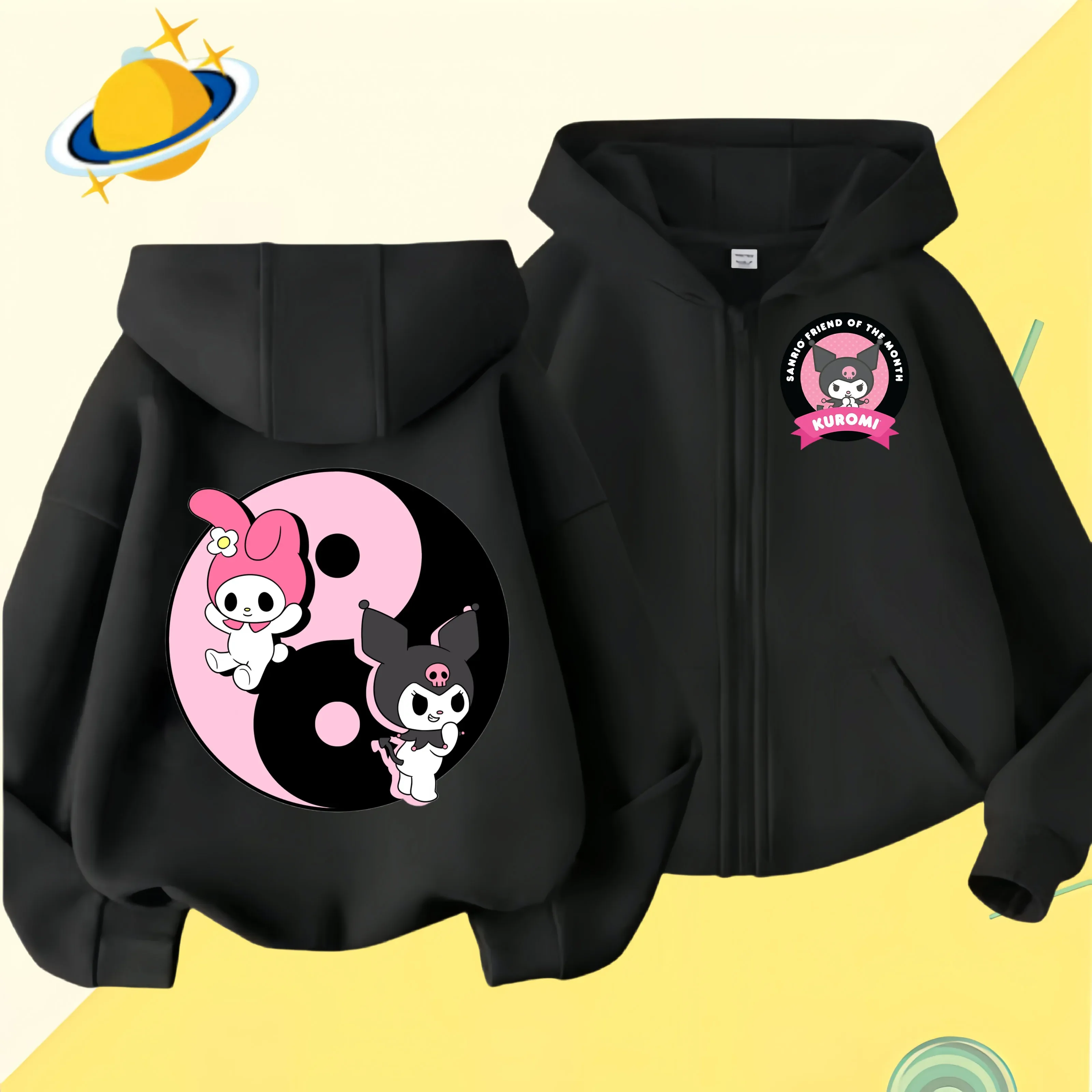 Kuromi Zipper Hoodies Girls Cinnamoroll Family Sweatshirt Autumn And Winter Long Sleeve Kuromi Harajuku Pullovers Casual Hooded