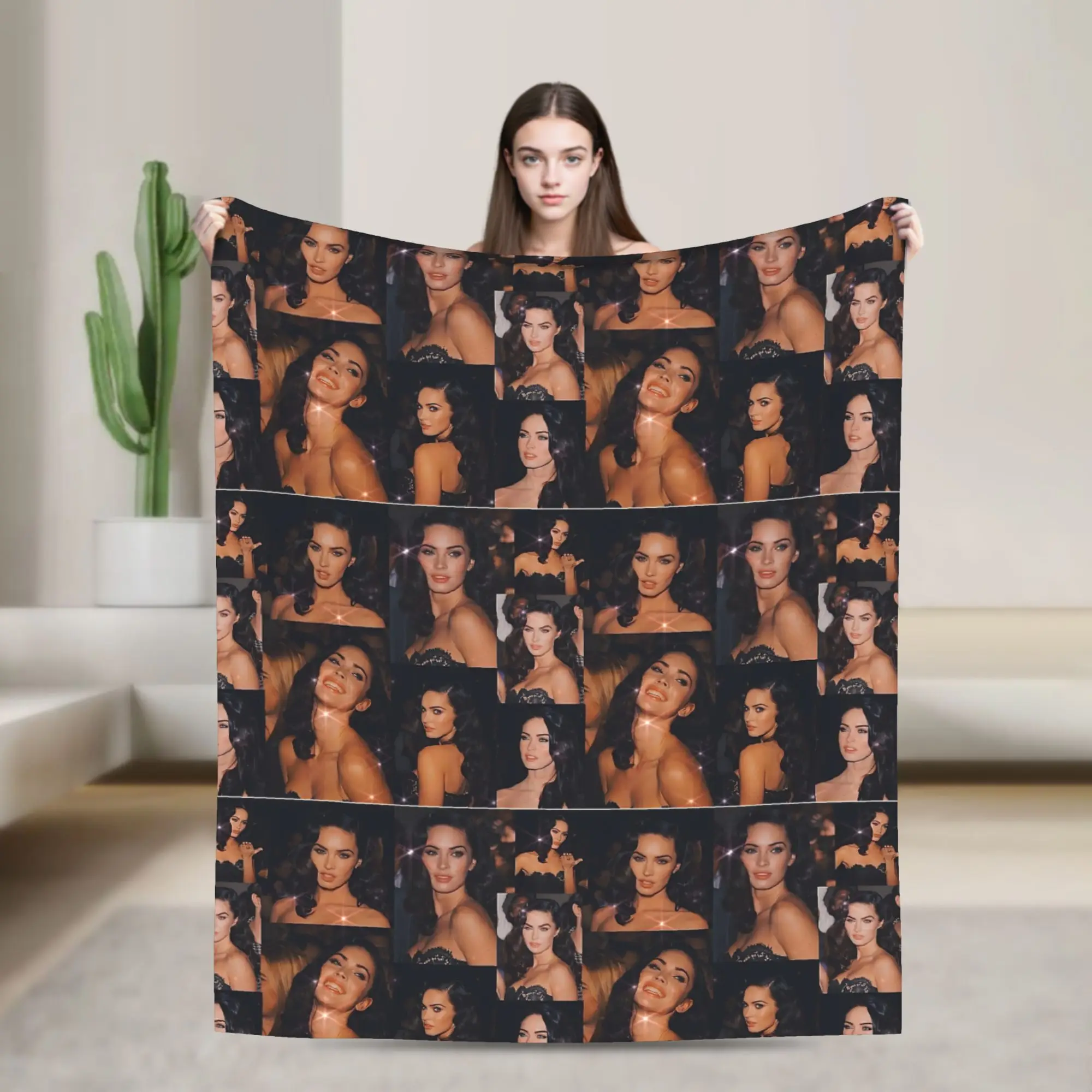 Megan Fox Look Collage Blankets  Fleece Funny Warm Throw Blanket for Bedspread All Season