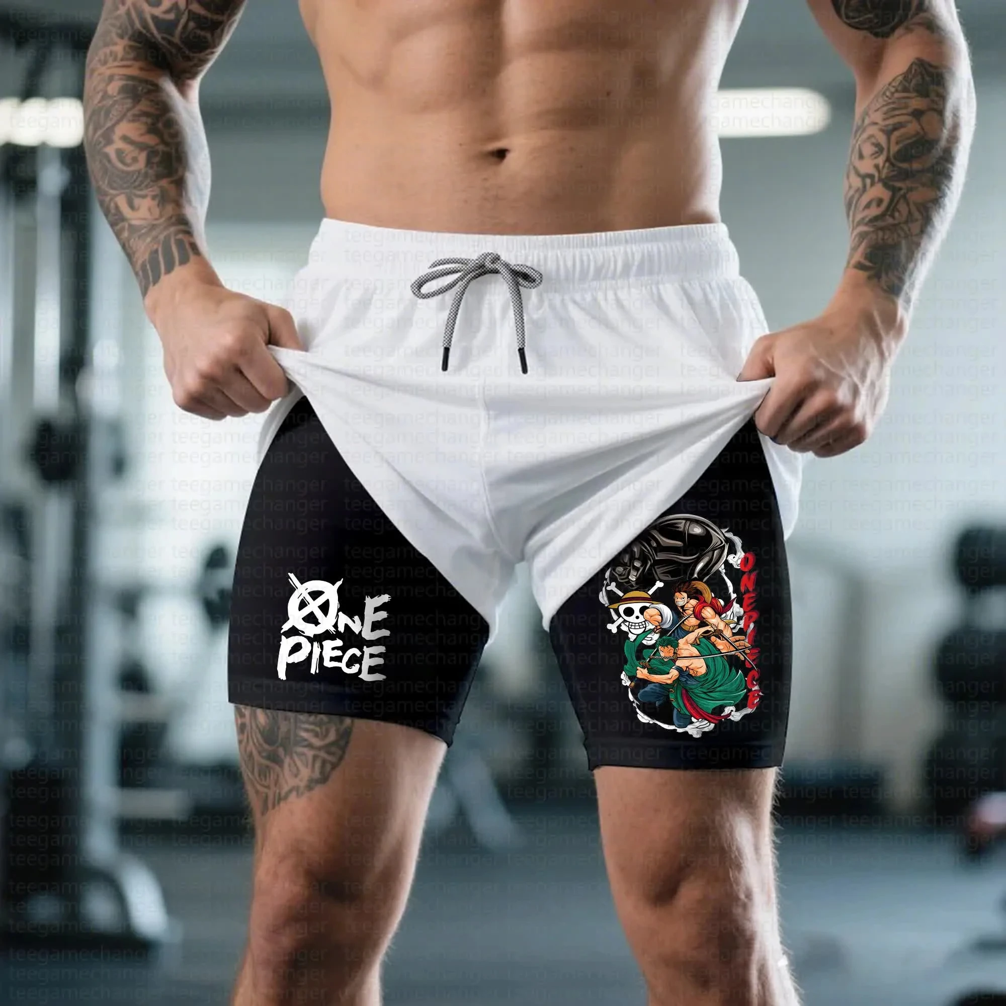 

ONE PIECE Anime Luffy Peripheral Printed Double Shorts American Summer Men's Daily Loose Sports Breathable Pants