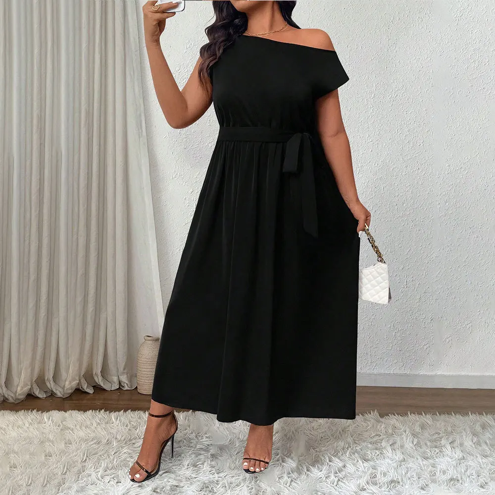 

Large Size Women's Elegant and Feminine Temperament, One Shoulder Sloping Collar, Off Shoulder Jumpsuit, Long Skirt Casual Y2k