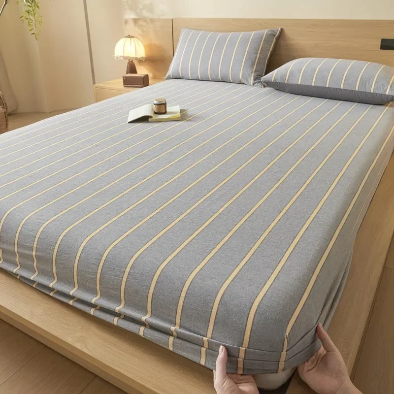 Bonenjoy 1pc Fitted Sheet Printed Bedsheet Yarn Dyed Bed Linen Home Mattress Protector Soft Sheets couvre lit (No Pillowcase)