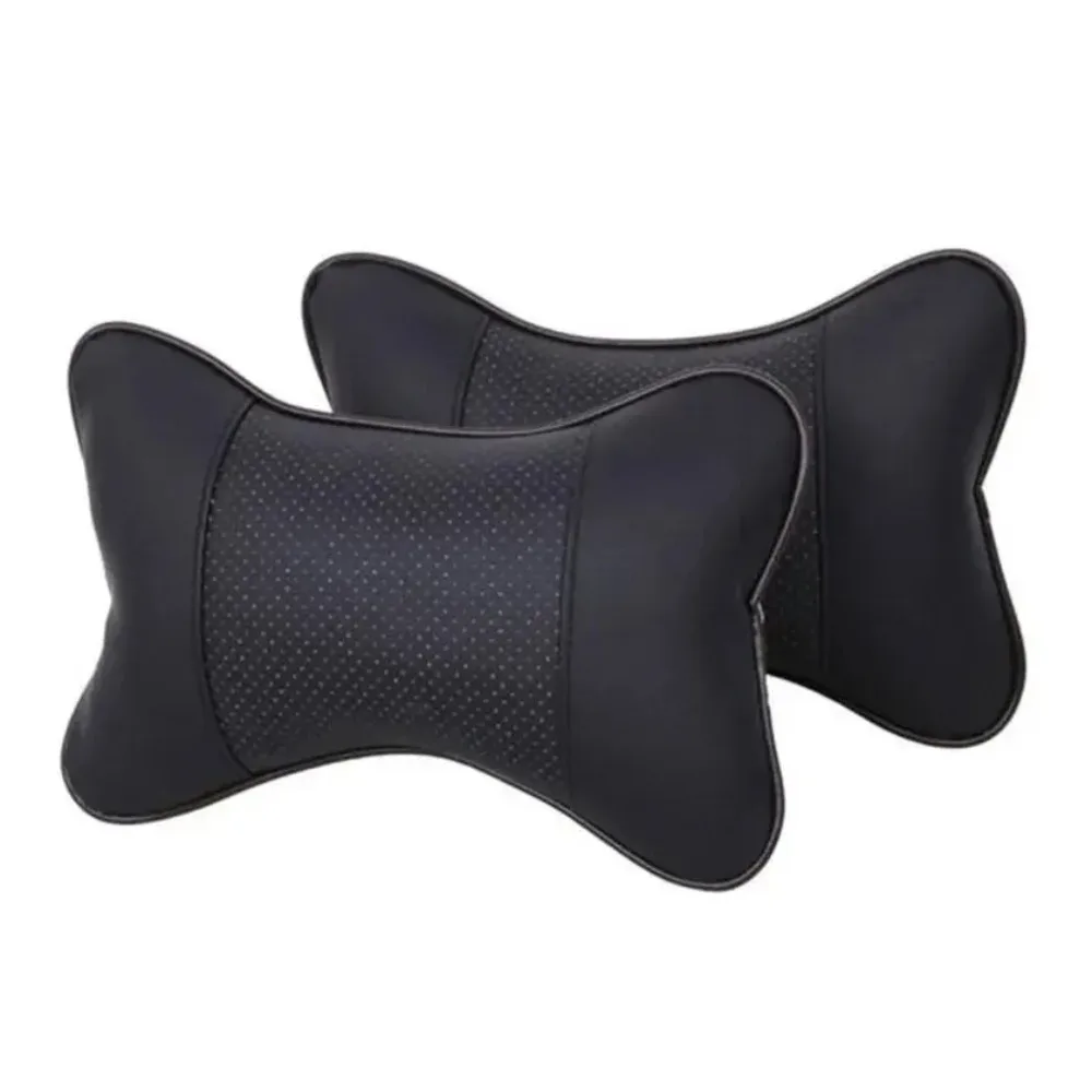 

Fiber-Filled Car Neck Pillow with PU Leather Cover Universal Headrest Cushion for Head Pain Relief on Long Drives